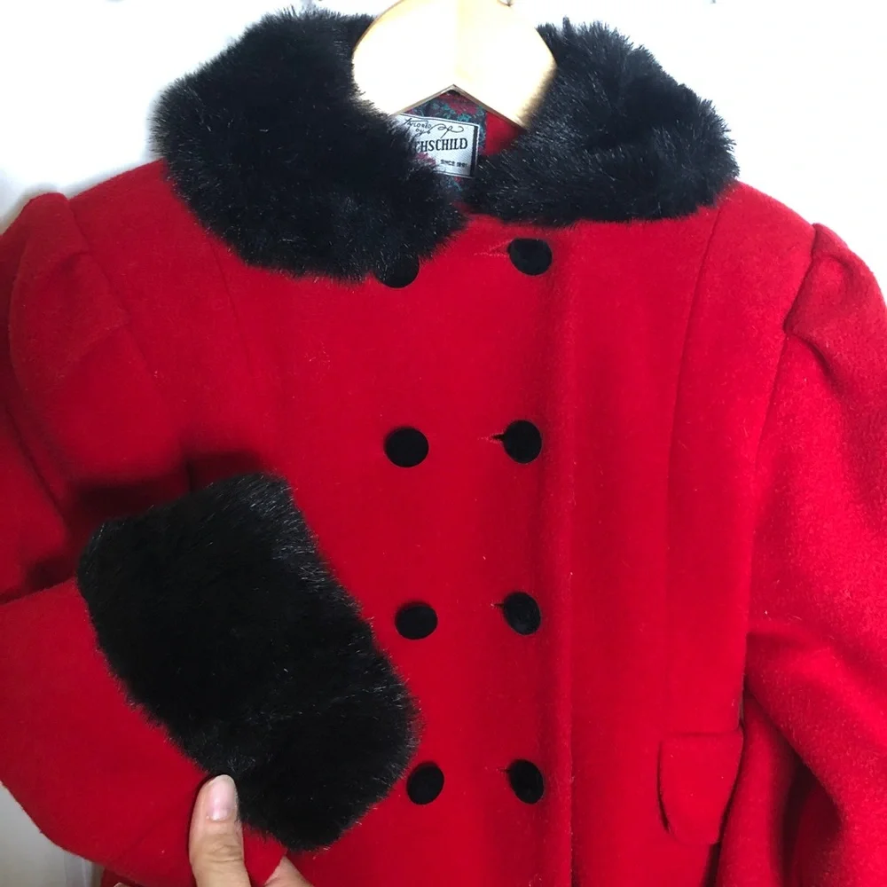 Rothschild Red Wool Pea Coat Black Velvet Girls 7 - Picture 4 of 16
